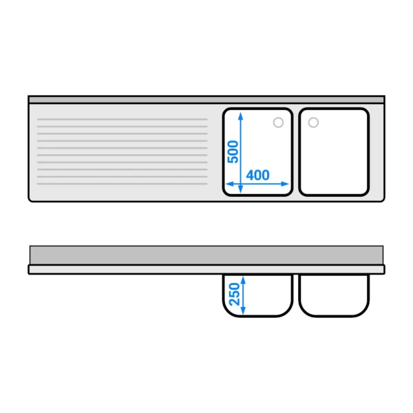 Skříňka pod umyvadlo - 2000 x 600 mm - se 3 zásuvkami a 2 umyvadly vpravo - Image 6