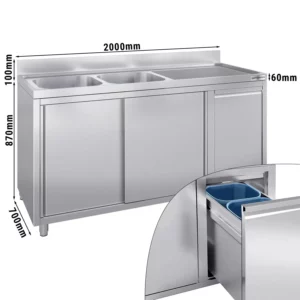 Skříňka pod umyvadlo - 2000x700mm - s nádobou na odpad a 2 umyvadly vlevo