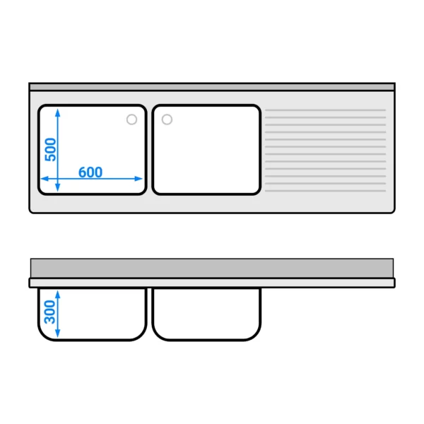 Skříňka pod umyvadlo - 2000 x 700 mm - se 3 zásuvkami a 2 umyvadly vlevo - Image 6