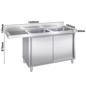 Dřezová skříňka k myčce nádobí 1600x600mm - se 2 umyvadly vpravo