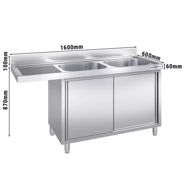 Dřezová skříňka k myčce nádobí 1600x600mm - se 2 umyvadly vpravo