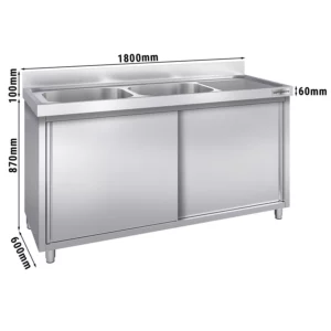 Dřezová skříňka PREMIUM - 1800x600mm - se 2 umyvadly vlevo