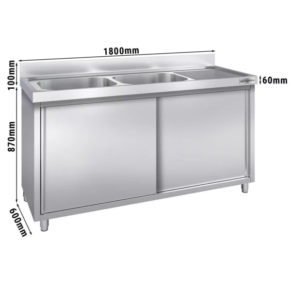 Dřezová skříňka PREMIUM - 1800x600mm - se 2 umyvadly vlevo