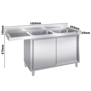 Dřezová skříňka k myčce nádobí 1800x600mm - se 2 umyvadly vpravo