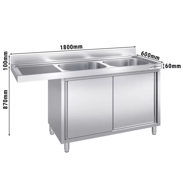 Dřezová skříňka k myčce nádobí 1800x600mm - se 2 umyvadly vpravo