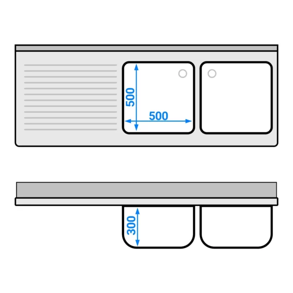 Dřezová skříňka ECO - 1800x700mm - se 2 umyvadly vpravo - Image 2