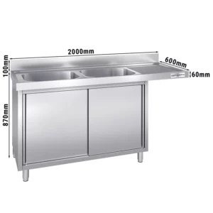Dřezová skříňka k myčce nádobí 2000x600mm - se 2 umyvadly vlevo