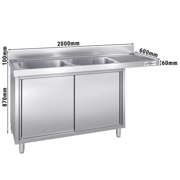 Dřezová skříňka k myčce nádobí 2000x600mm - se 2 umyvadly vlevo