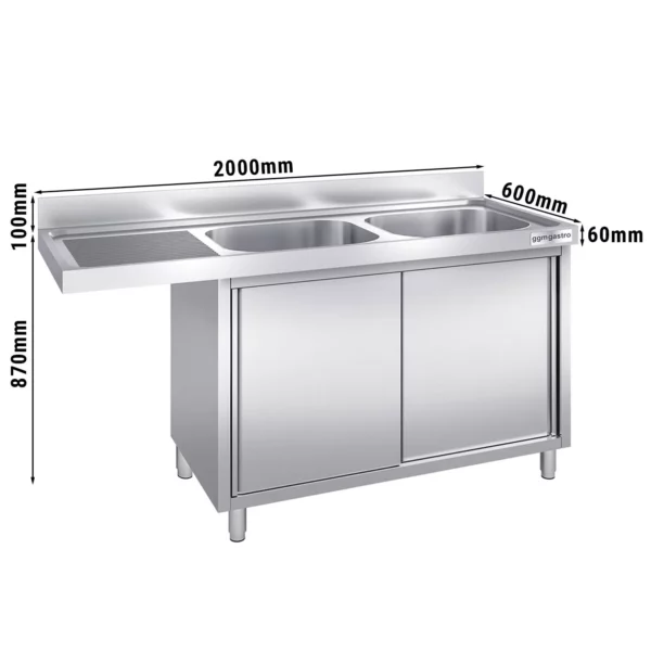 Dřezová skříňka k myčce nádobí 2000x600mm - se 2 umyvadly vpravo
