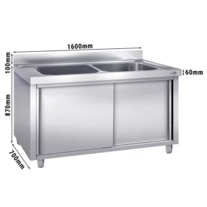Skříňka na mytí hrnců - 1600x700mm - se 2 umyvadly