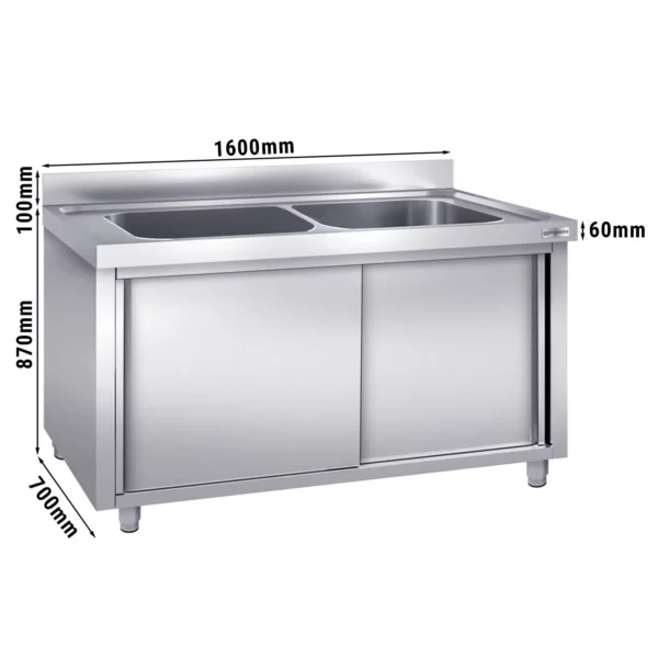 Skříňka na mytí hrnců - 1600x700mm - se 2 umyvadly