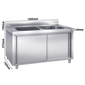 Skříňka na mytí hrnců - 1800x700mm - se 2 umyvadly