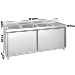 Dřezová skříňka PREMIUM - 2000x600mm - se 2 umyvadly ve středu