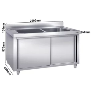 Skříňka na mytí hrnců - 2000x600mm - se 2 umyvadly