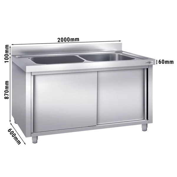Skříňka na mytí hrnců - 2000x600mm - se 2 umyvadly