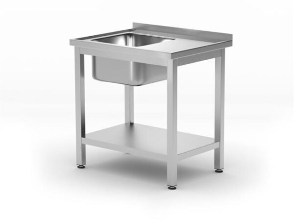 Stůl s jedním dřezem a policí – pravý, šroubovaný, HENDI, Kitchen Line, Pravá strana, 1000x600x(H)850mm - Image 4