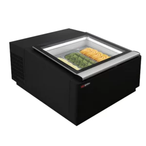 Stolní vitrína na zmrzlinu - 670mm - pro 3x 5L nádoby na zmrzlinu - otevírání víka na obslužnou stranu