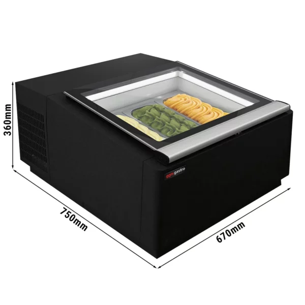 Stolní vitrína na zmrzlinu - 670mm - pro 3x 5L nádoby na zmrzlinu - otevírání víka na obslužnou stranu - Image 2