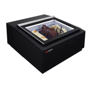 Stolní vitrína na zmrzlinu - 670 mm - pro 3x 5L nádoby na zmrzlinu - otevírání víka na stranu zákazníka