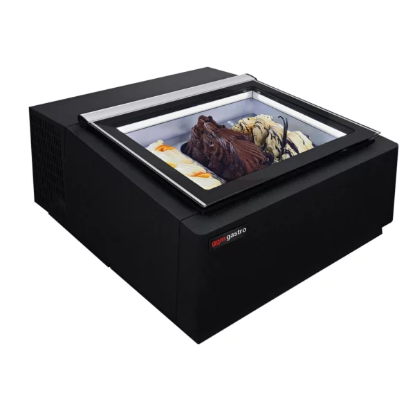 Stolní vitrína na zmrzlinu - 670 mm - pro 3x 5L nádoby na zmrzlinu - otevírání víka na stranu zákazníka