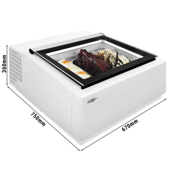 Stolní vitrína na zmrzlinu - 670 mm - pro 3x 5L nádoby na zmrzlinu - otevírání víka na stranu zákazníka - Image 3