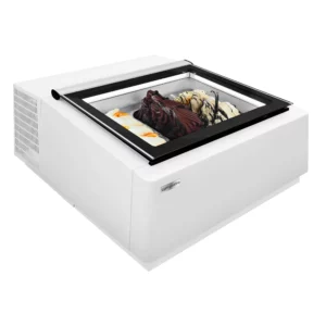 Stolní vitrína na zmrzlinu - 670 mm - pro 3x 5L nádoby na zmrzlinu - otevírání víka na stranu zákazníka