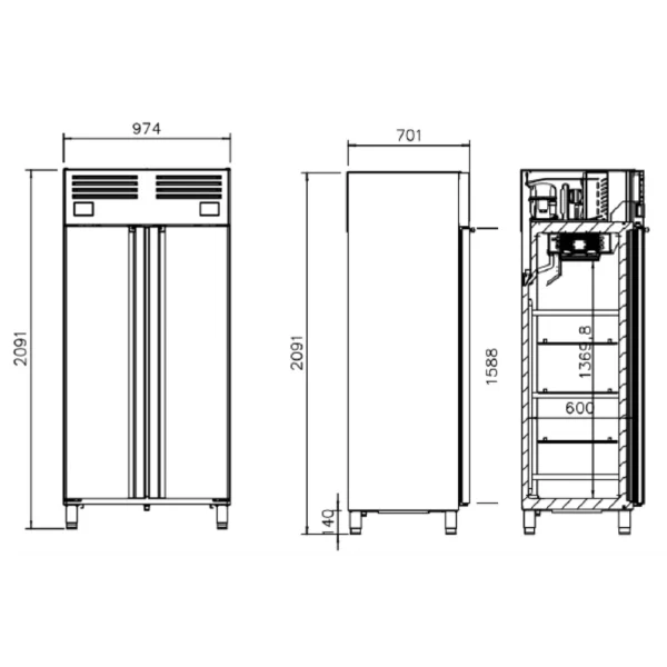 Chladnička s mrazákem PREMIUM PLUS - GN 1/1 - 745 litrů - se 2 dveřmi - Image 9