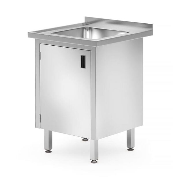 Mycí stůl s dřezem, skříňka s pantovými dveřmi – svařovaný, jednokomorový dřez, hloubka 600 mm, HENDI, Profi Line, 500x600x(H)850mm - Image 2