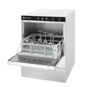 Umývačka riadu na sklo 40 x 40 – elektromechanické ovládanie, HENDI, s dávkovačom umývacieho prostriedku, 230V/2800W, 472x566x(H)705mm