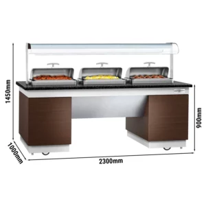 Teplý bufetový pult - 2,3 x 1,0 m - se 3 chafing mísami