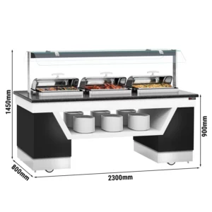Bufetový pult s ohřevem - se 3 chafing mísami & kolečky - 2300mm