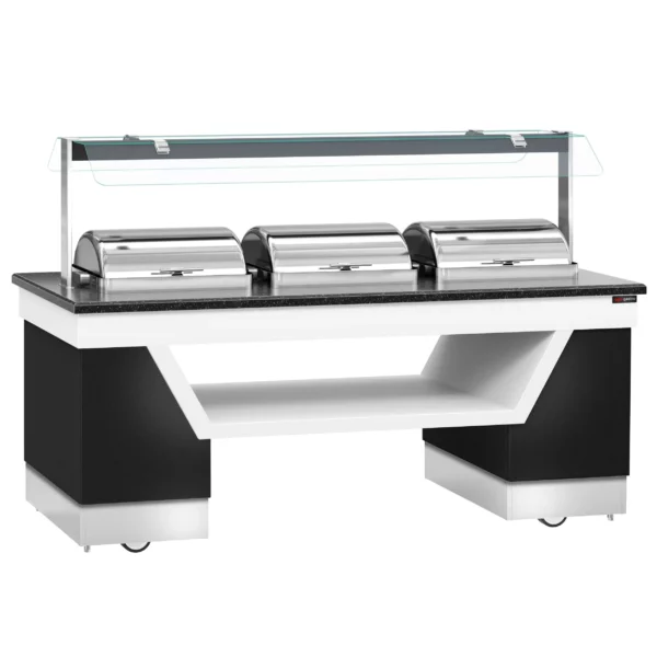 Bufetový pult s ohřevem - se 3 chafing mísami & kolečky - 2300mm - Image 8