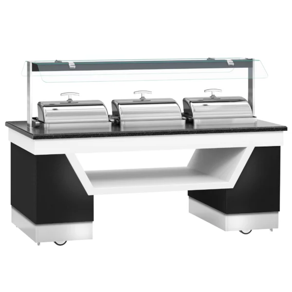 Bufetový pult s ohřevem - se 3 chafing mísami & kolečky - 2300mm - Image 9