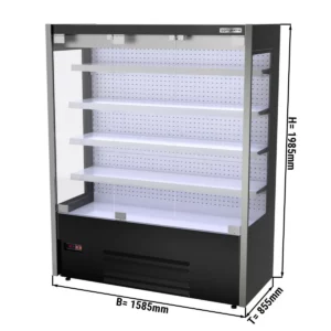 Nástěnná chladící police - 1585 mm - s LED osvětlením, skleněnými dvířky a 4 policemi