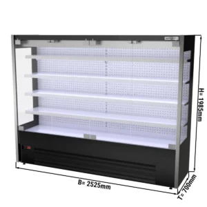 Nástěnná chladící police - 2525 mm - s LED osvětlením, skleněnými dvířky a 4 policemi