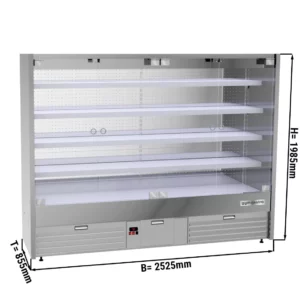 Nástěnná chladící police - 2525 mm - s LED osvětlením, skleněnými dvířky a 4 policemi