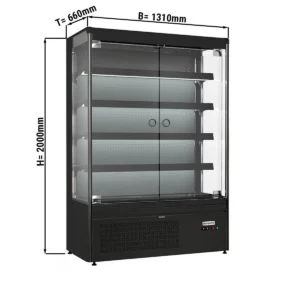 Nástěnná chladící police - 1310 mm - s LED osvětlením, skleněnými dvířky a 4 policemi