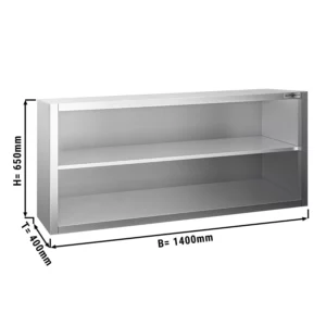 Nerezová nástěnná skříňka PREMIUM - 1400x400mm - bez posuvných dveří - výška 650mm