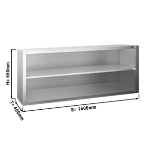 Nerezová nástěnná skříňka PREMIUM - 1600x400mm - bez posuvných dveří - výška 650mm