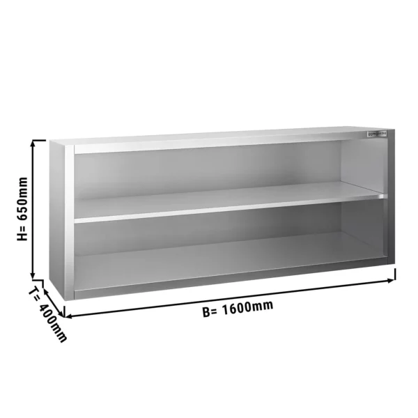 Nerezová nástěnná skříňka PREMIUM - 1600x400mm - bez posuvných dveří - výška 650mm
