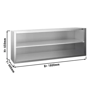 Nerezová nástěnná skříňka PREMIUM - 1800x400mm - bez posuvných dveří - výška 650mm
