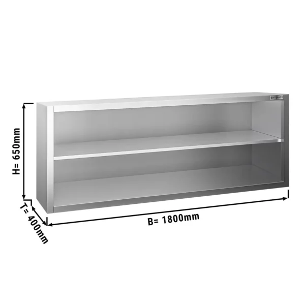 Nerezová nástěnná skříňka PREMIUM - 1800x400mm - bez posuvných dveří - výška 650mm