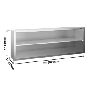 Nerezová nástěnná skříňka PREMIUM - 2000x400mm - bez posuvných dveří - výška 650mm