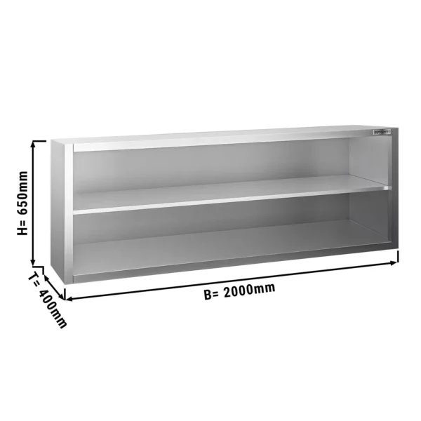 Nerezová nástěnná skříňka PREMIUM - 2000x400mm - bez posuvných dveří - výška 650mm