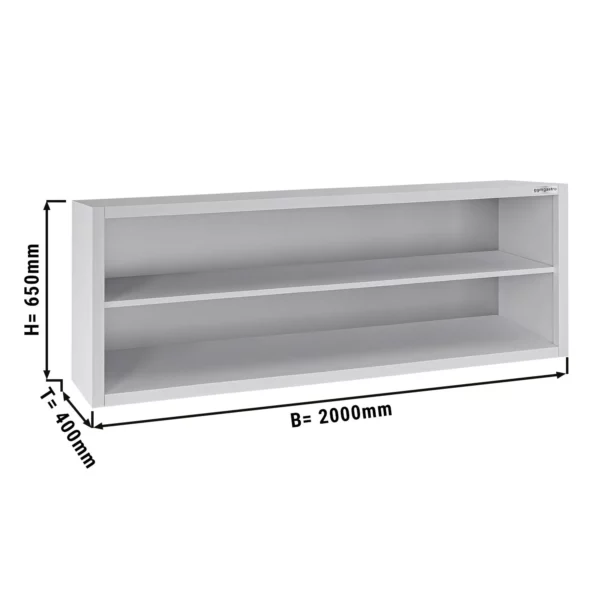 Nerezová nástěnná skříňka ECO - 2000x400mm - bez posuvných dveří - výška 650mm