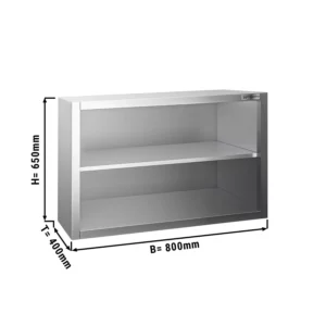 Nerezová nástěnná skříňka PREMIUM - 800x400 mm - bez křídlových dveří - výška 650 mm