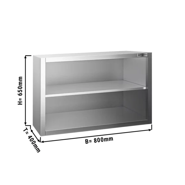 Nerezová nástěnná skříňka PREMIUM - 800x400 mm - bez křídlových dveří - výška 650 mm
