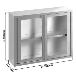 Nerezová nástěnná skříňka - 1000x400 mm - posuvné skleněné dveře - výška 1000 mm