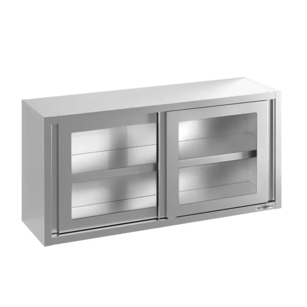 Nerezová nástěnná skříňka - 1000x400 mm - se skleněnými posuvnými dveřmi - výška 650 mm - Image 3