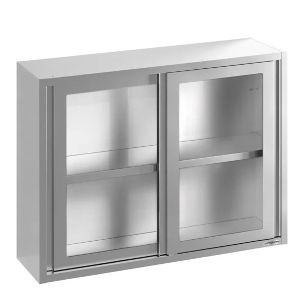 Nerezová nástěnná skříňka - 1200x400 mm - posuvné skleněné dveře - výška 1000 mm - Image 2